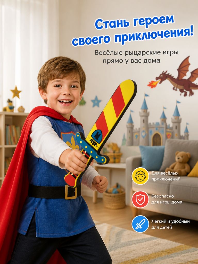 Детский игрушечный меч из мягкой EVA пены, 50 см