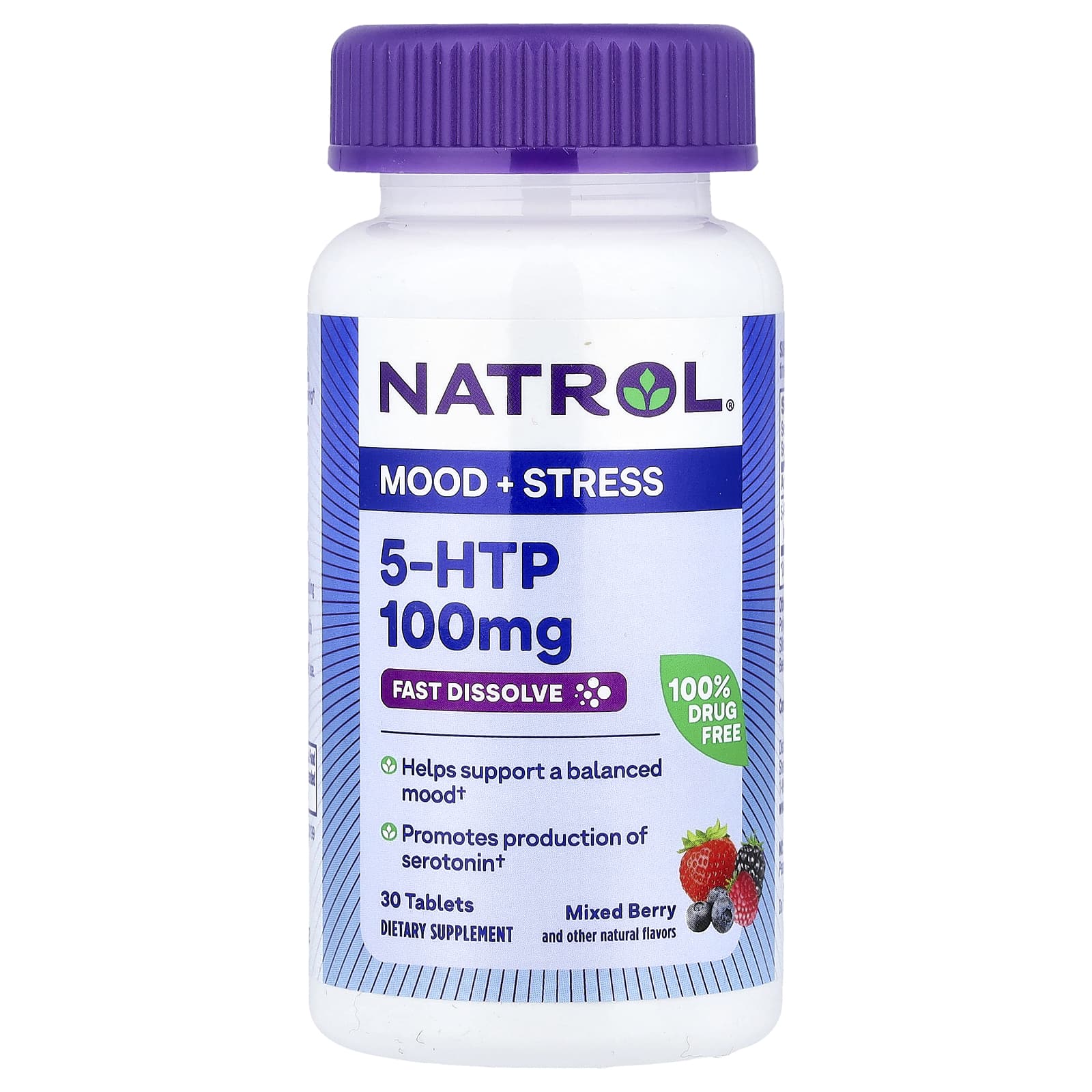 Natrol, 5-HTP, быстрорастворимый, 100 мг, со вкусом ягод, 30 таблеток