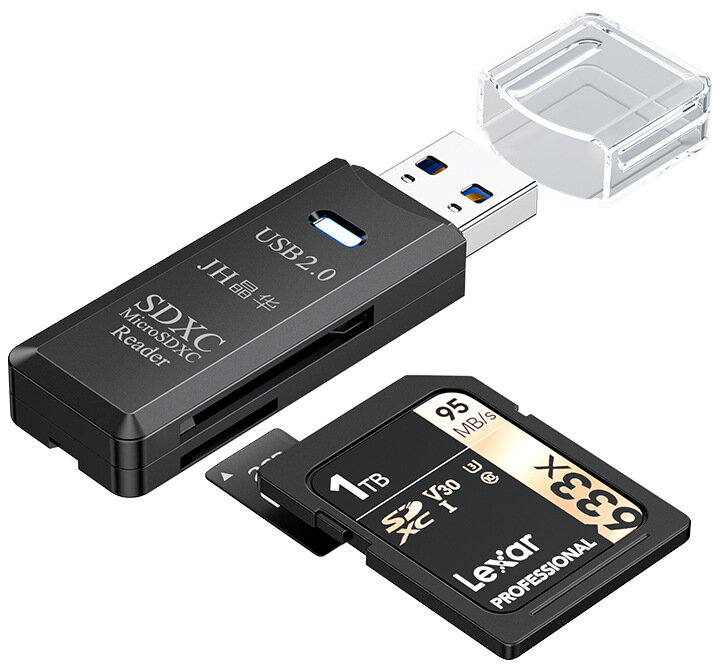 Читатель карт памяти Jinghua 2-в-1 USB 2.0 для SD TF, черный, OTG адаптер для смартфона, планшета и ПК