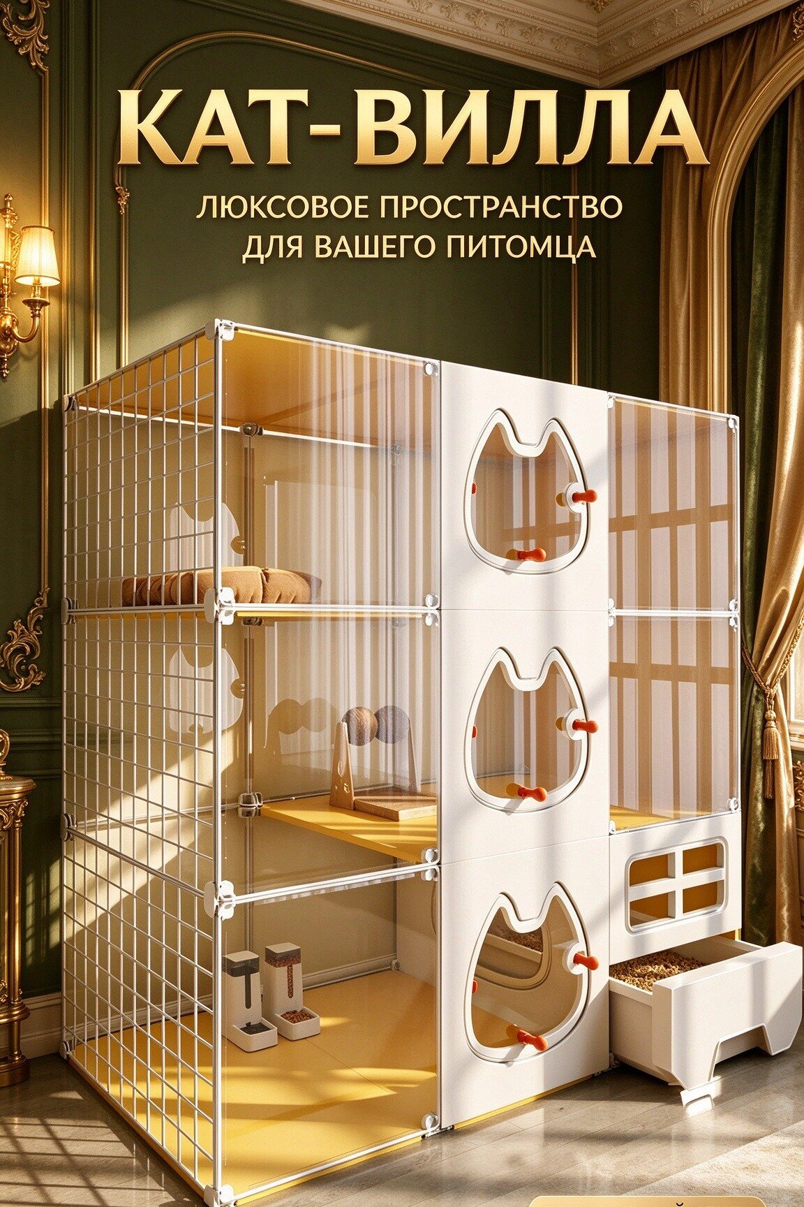 Кошачья клетка с домиком и туалетом для дома, кошачий дом‑вилла, большой свободный простор для кошек