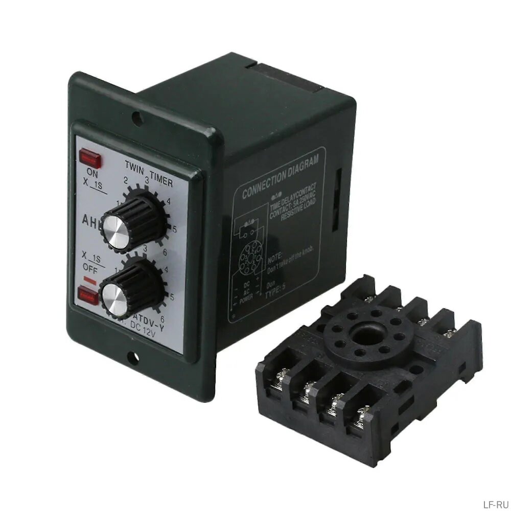 Generic Таймер механический ATDV-Y 12В, регулировка задержки 0-6с, черный