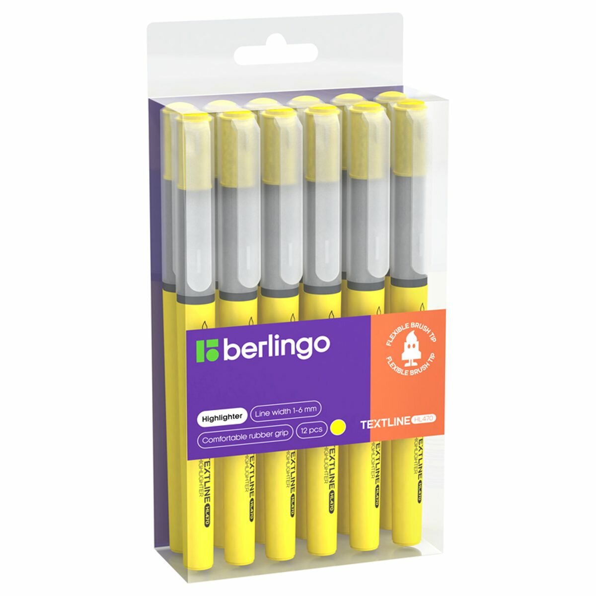 Текстовыделитель-кисть Berlingo Textline HL470 (1-6мм, желтый) 12шт. (T4517)