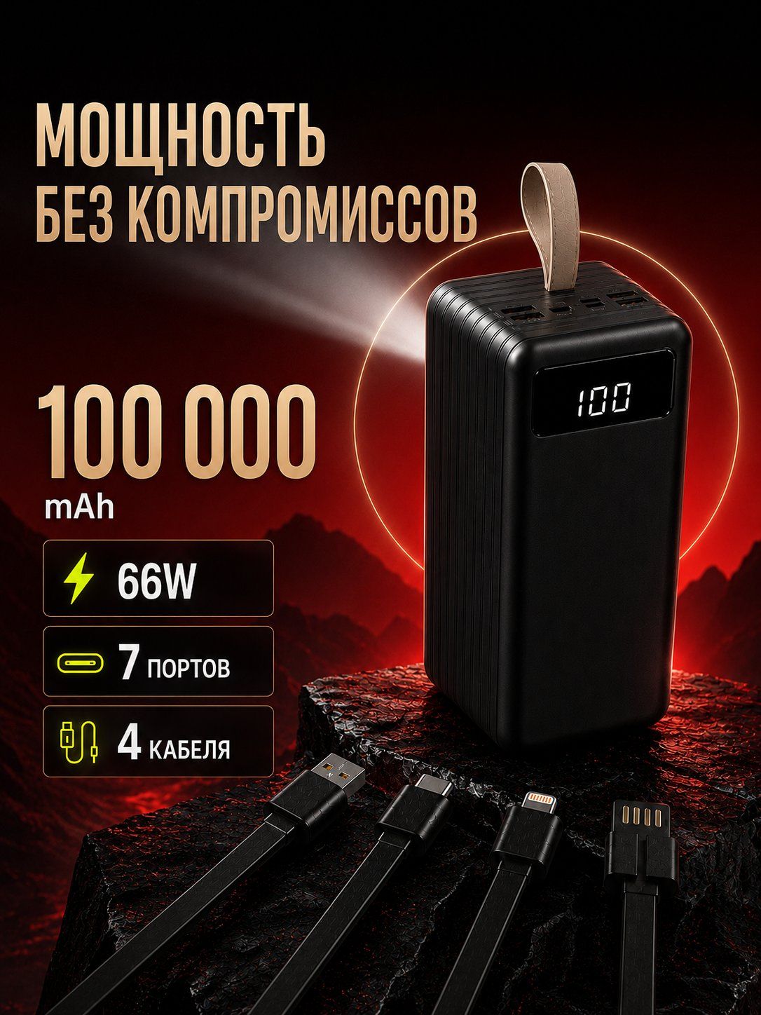Повербанк мощный 100000mAh, с быстрой зарядкой powerbank