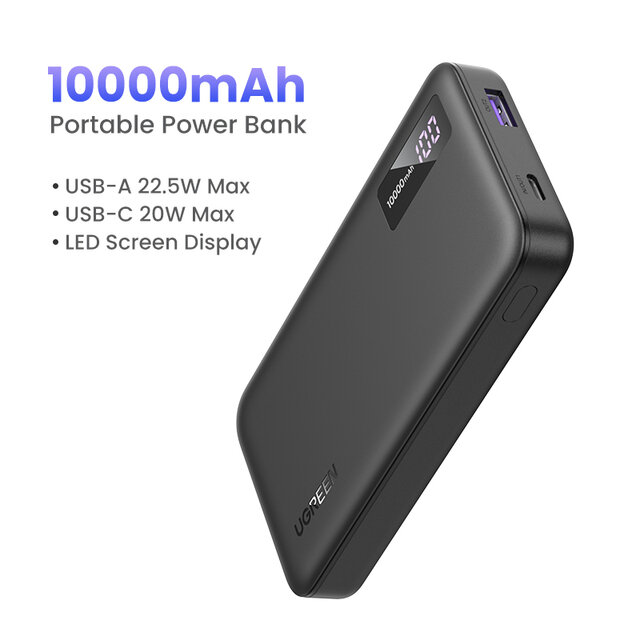 Повербанк UGREEN PB311, 10000 mAh, 20W, USB Type-C/USB Type-A, черный