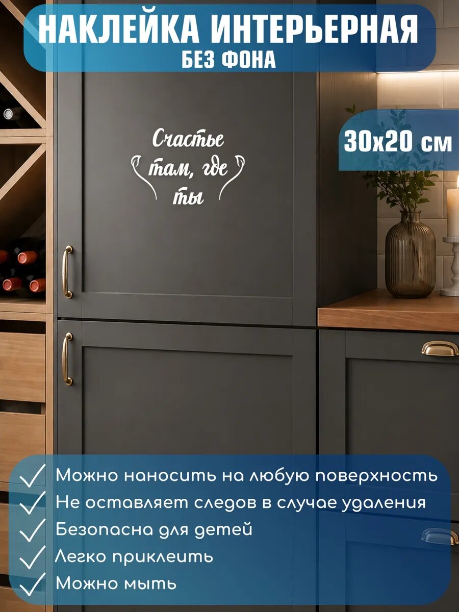 Наклейка интерьерная на стену «Счастье там, где ты» 30x20см