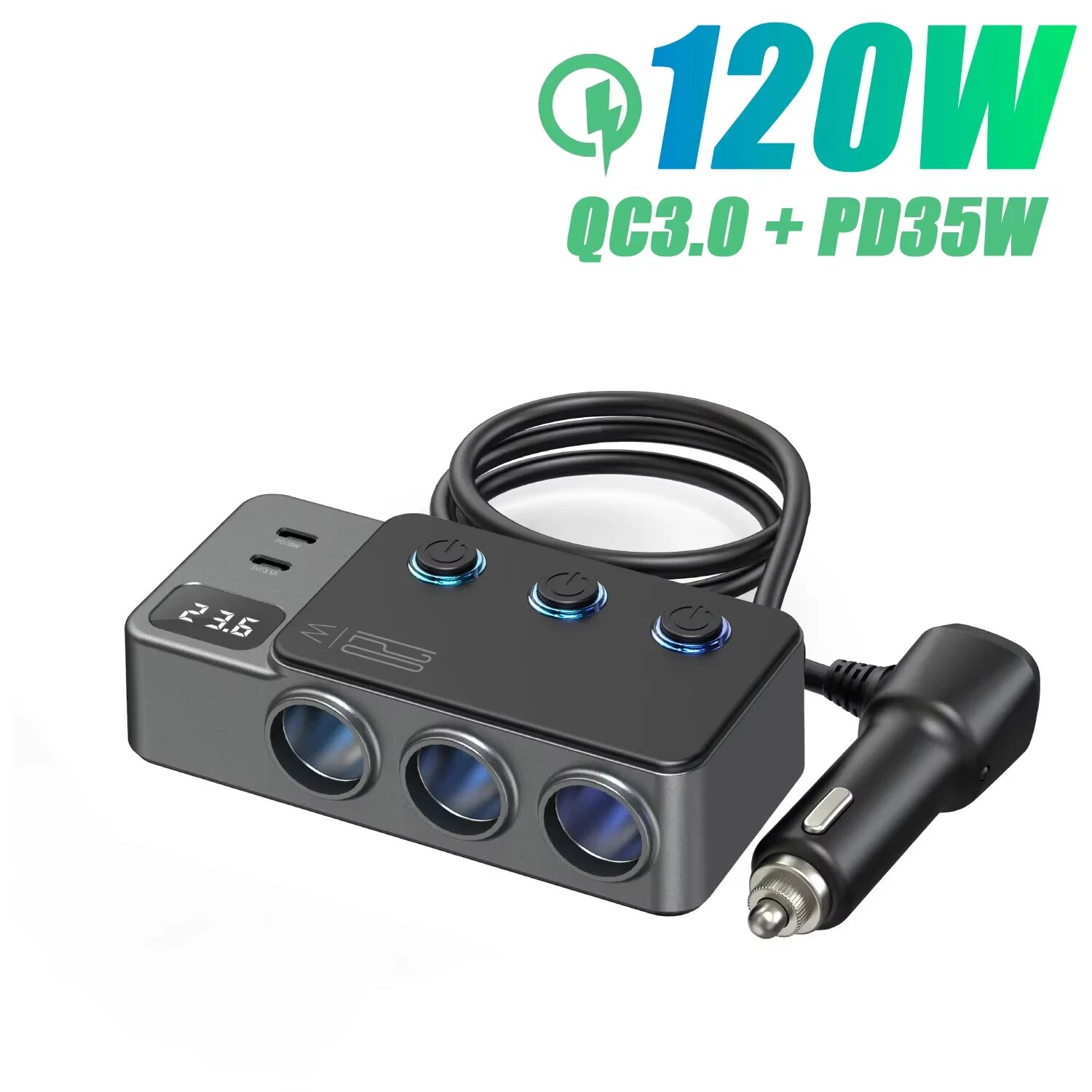 Автомобильный адаптер 120W QC3.0 + PD35W, Цвет: A