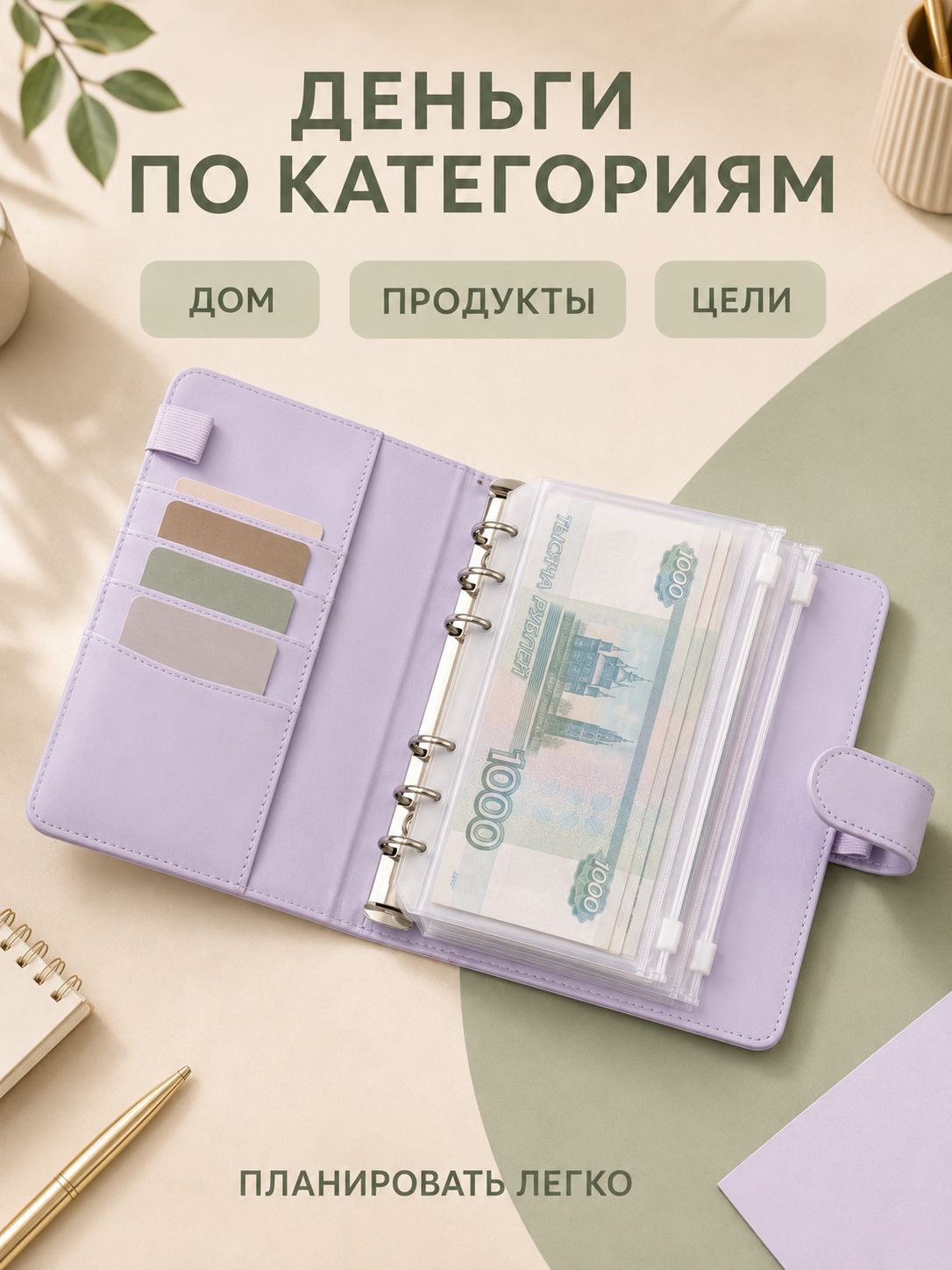 Папка-органайзер A6, 1 шт, Артикул: 5669285511, Материал: Искусственная кожа, Металл, Экокожа