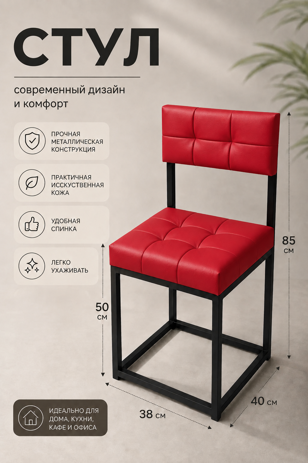Стул лофт Драголит, металлический каркас, сиденье 38х38см, высота 50 см обивка искусственная кожа