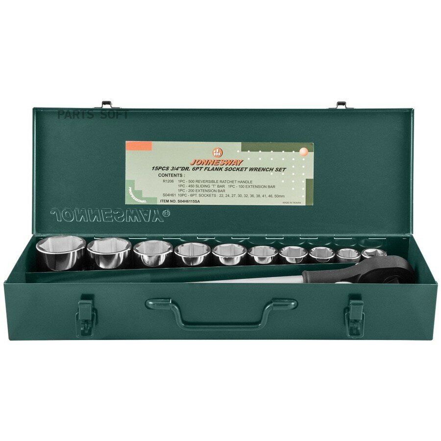 S04H6315SA (S04H6115SA) Набор головок торцевых 3/4DR, 22-50 мм, 15 предметов от официального дистрибьютора, JONNESWAY, артикул S04H6315SA