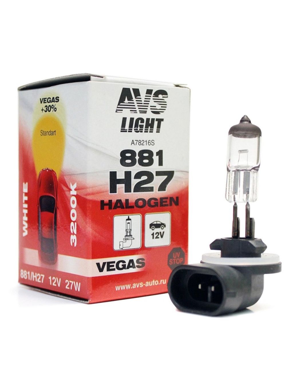 Лампа галогенная AVS Vegas A78216S 881 H27W/2 12V 27W, 1
