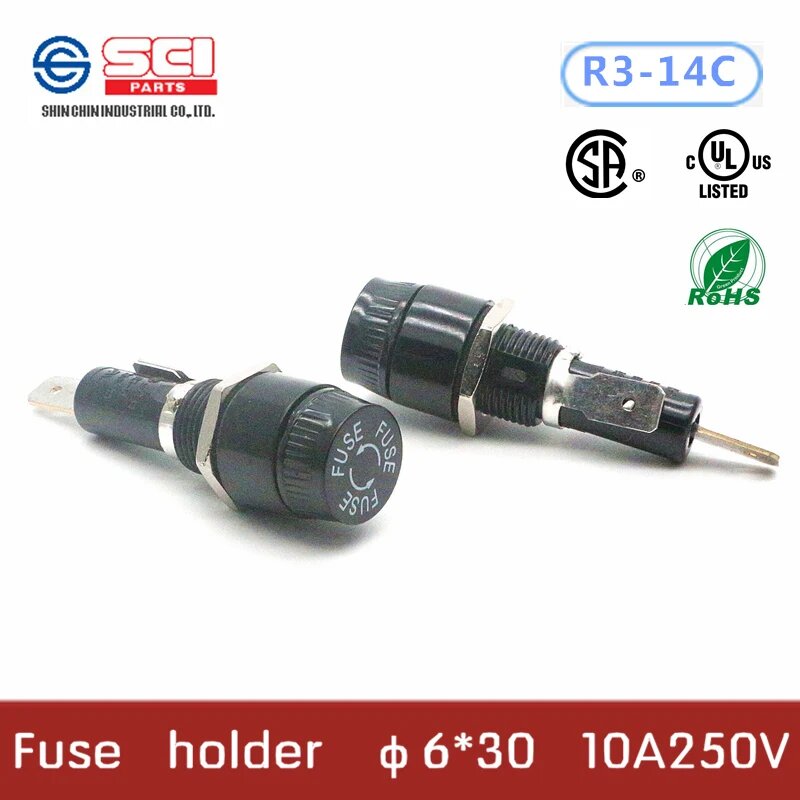 R3-14C/Taiwan SCI Держатель предохранителя/фенольное пламя UL: 94V-1)/ 10A 250V 6*30mm/предохранители/2 шт. в упаковке/без предохранителя внутри
