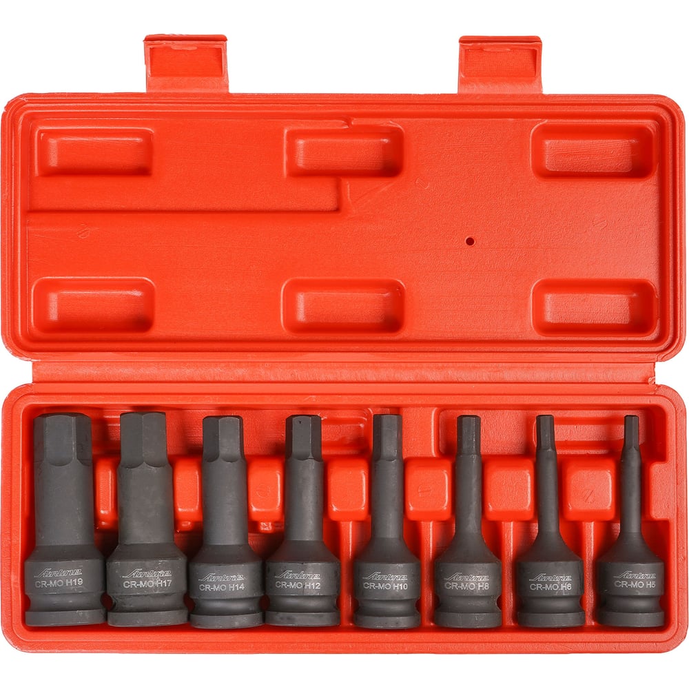 Набор головок ударных 8 шт, HEX5-HEX19, 78 мм, 1/2", пластиковый кейс Airline ATAS049