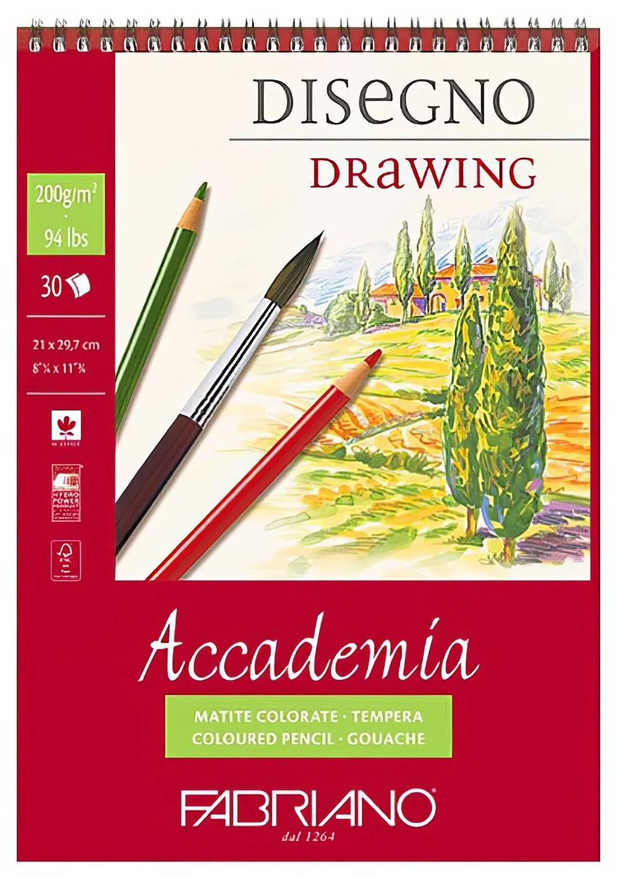 Fabriano Альбом для эскизов Accademia 200 г/м2 A4 21х29.7 см на спирали 30 л. 44202129