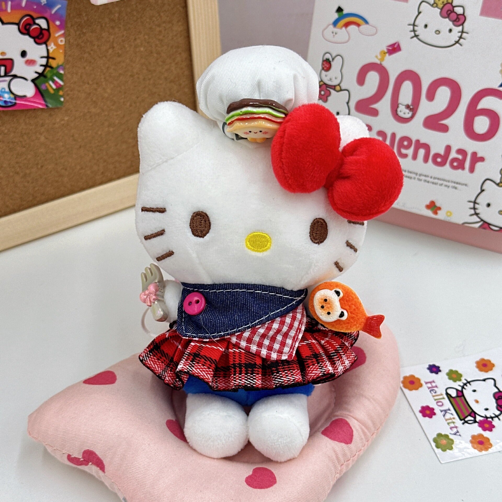 Милый плюшевый брелок Hello Kitty с жареные креветки повар, мультяшная игрушка-подвеска на сумку