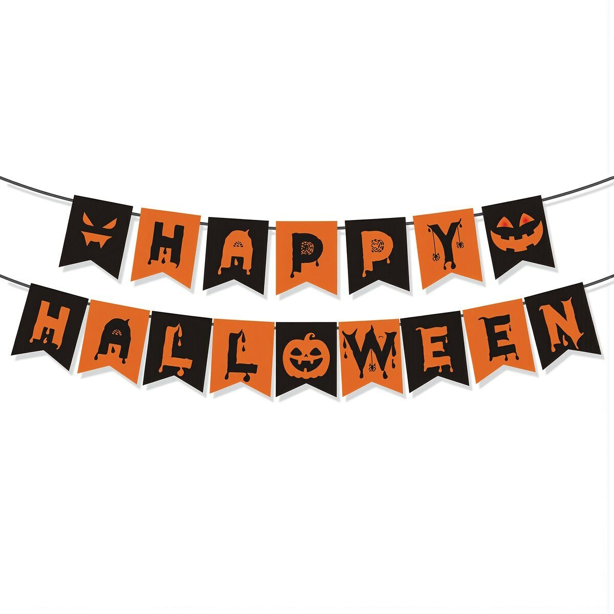 Флаги на вечеринку Хэллоуин HAPPY HALLOWEEN подвесные ленты декора тыква паук для оформления детского домашнего мероприятия, Черно-оранжевые флаги-газоны с тыквой на Хэллоуин