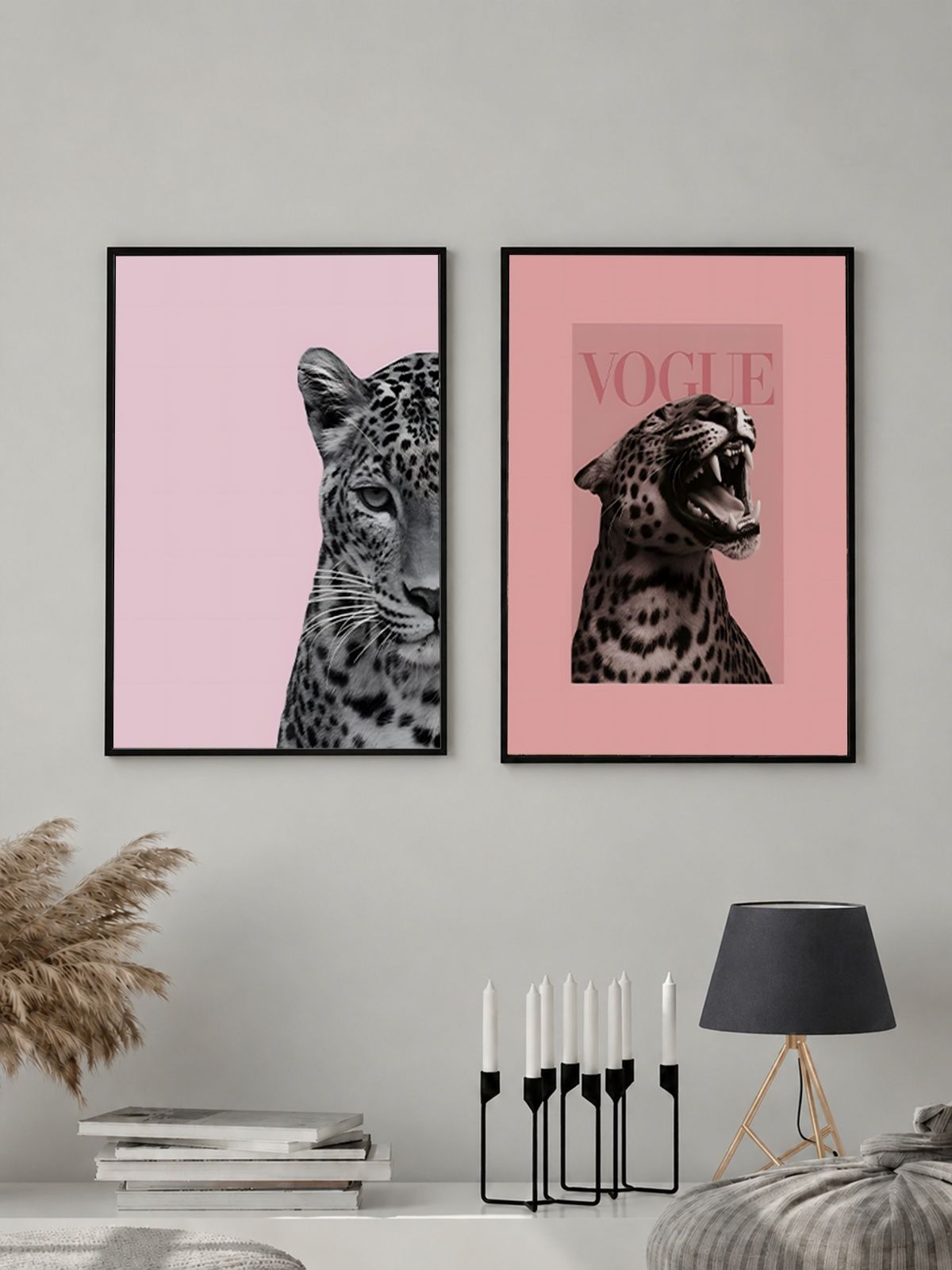 Набор Постеров / Плакатов Интерьерные Розовая Эстетика Леопард (Pink Leopard) 2 Листа А3