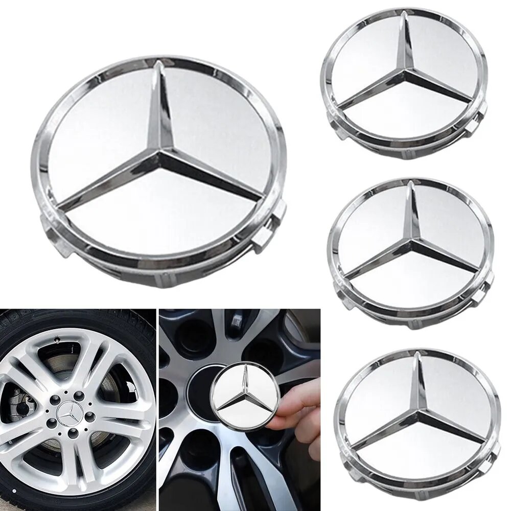 Колпачки для центра диска 75 мм для Mercedes-Benz, хромированные серебристые, из ABS