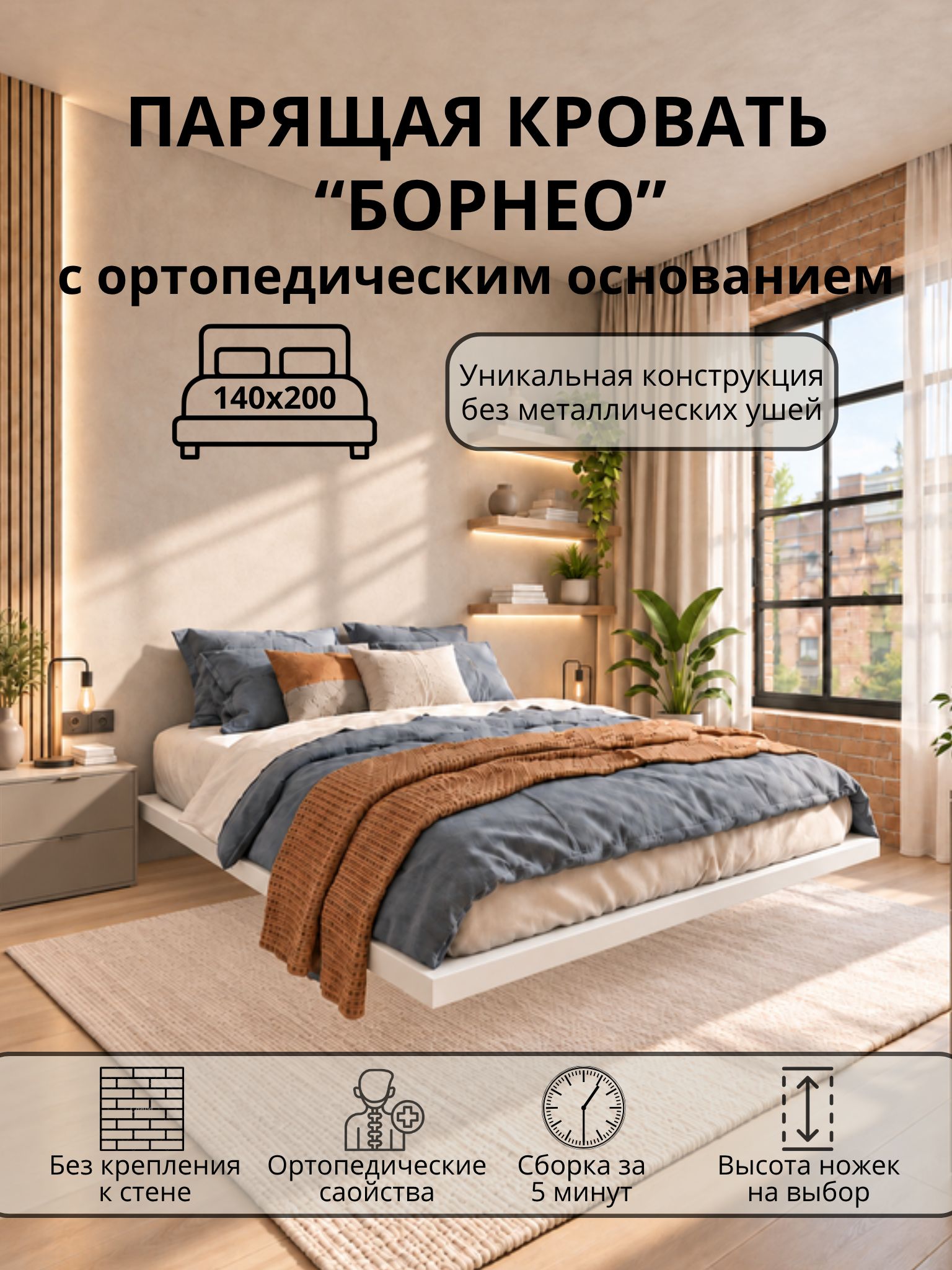 Парящая кровать Борнео с ортопедическим основанием