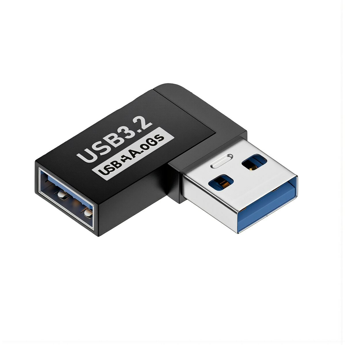 Переходник USB 3.2 мужской на женский угловой 90 градусов боковой изгиб прямой 10 Гбит/с высокоскоростная передача данных, Боковой изгиб, лицевая сторона