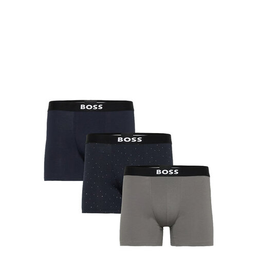 Трусы BOSS Boxer Long One, комплект из 3 шт., размер L, синий, серый