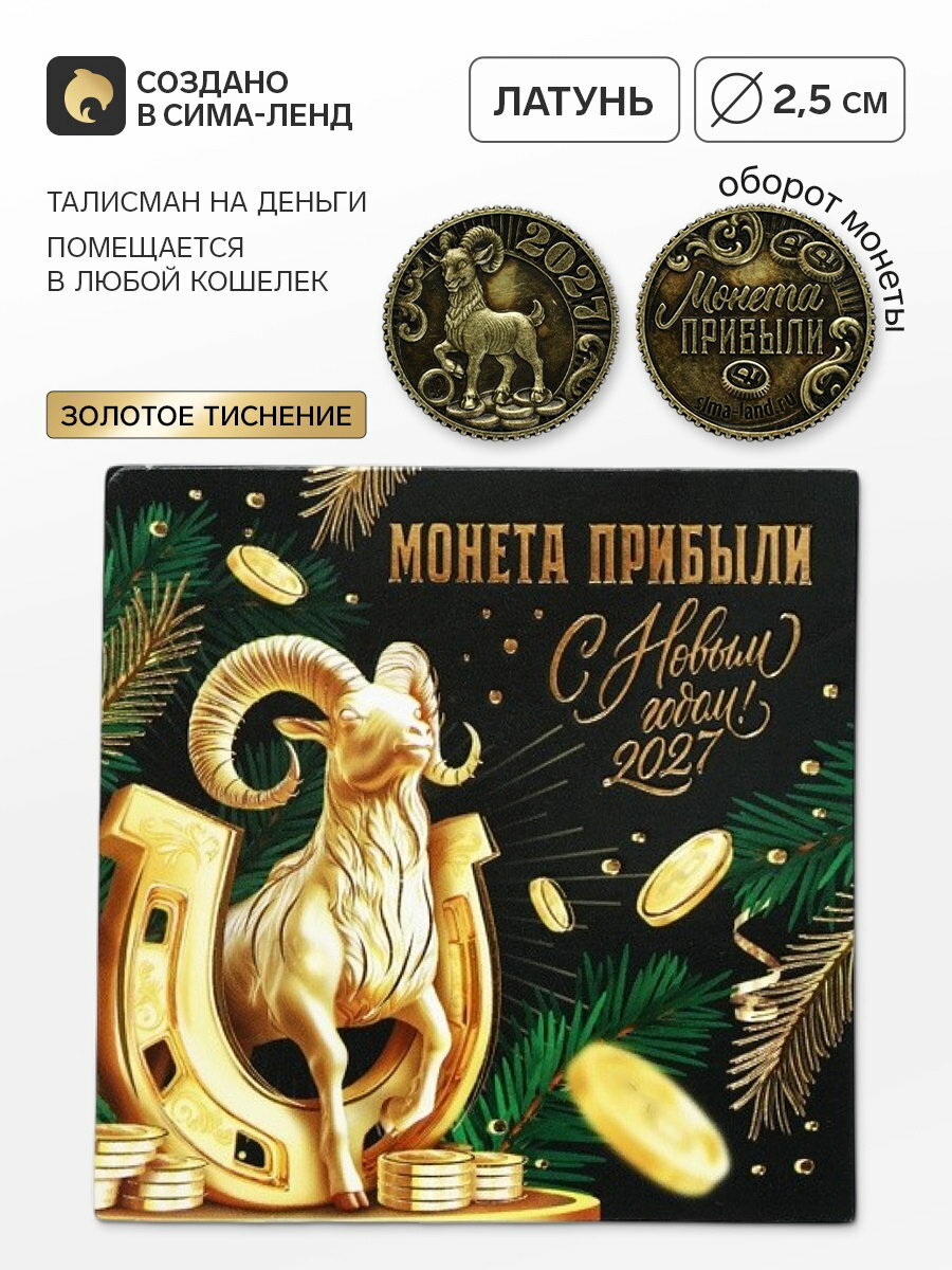 Монета сувенирная, латунь "Монета богатства" d=2.5 см, тематика: денежные, 2 шт.