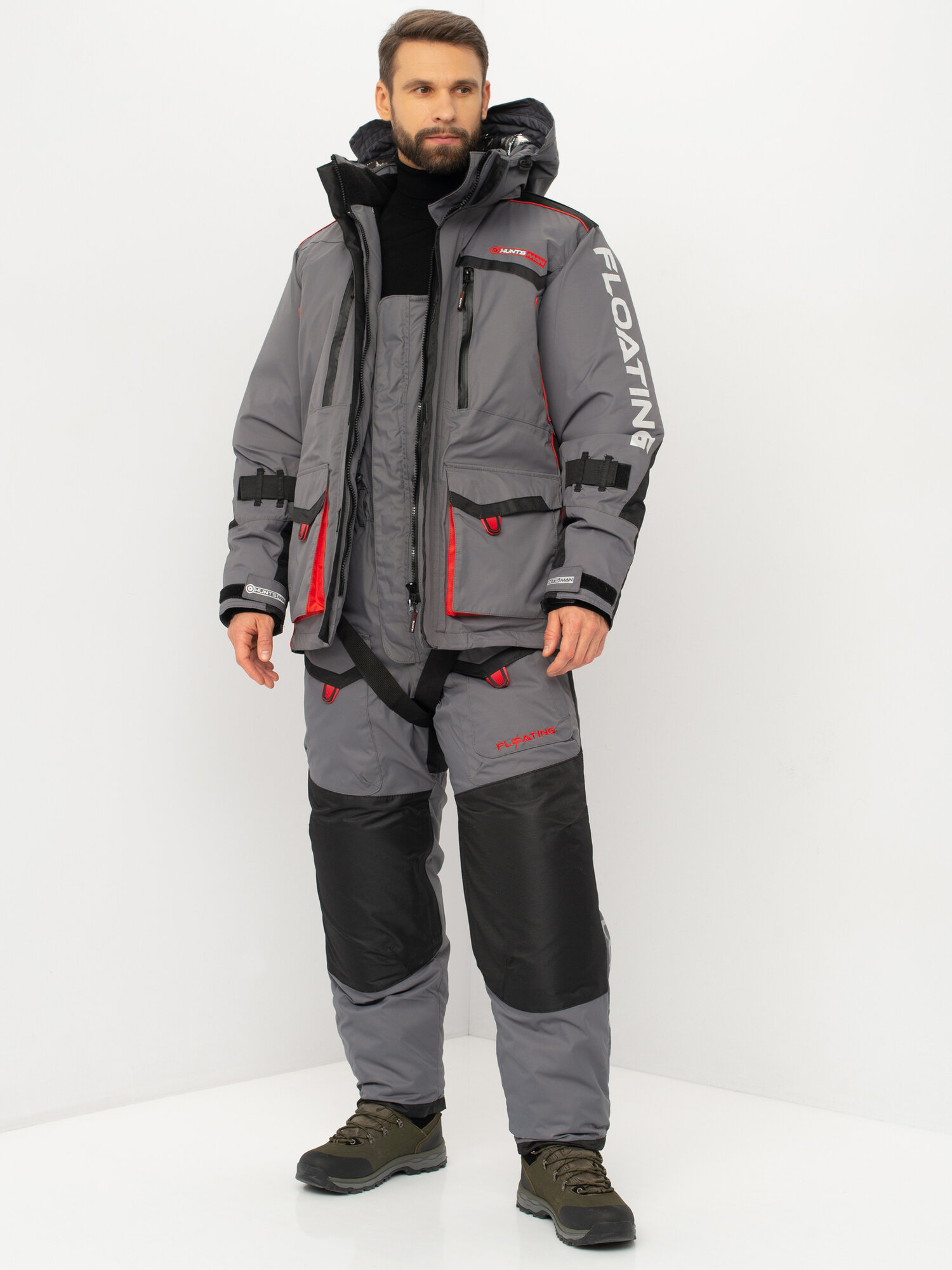 Костюм зимний Huntsman Siberia Floating Поплавок, ткань Breathable, цвет серый/черный размер 56-58, рост 182