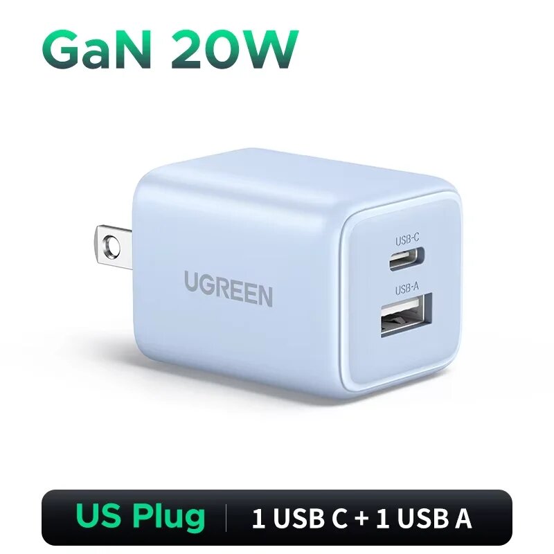 UGREEN Зарядное устройство GaN 20 Вт Mini USB C Зарядное устройство для телефона US GaN 20W Blue