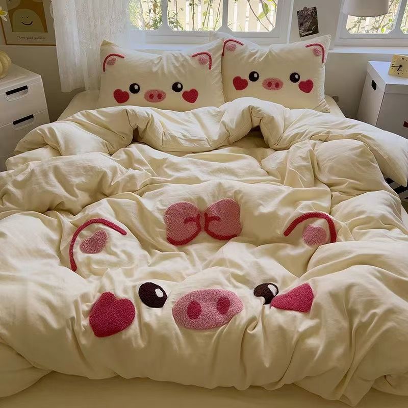 Комплект постельного белья Kawaii Pink Pig, 1.8-спальный, 3D-печать, полиэстер, розовый