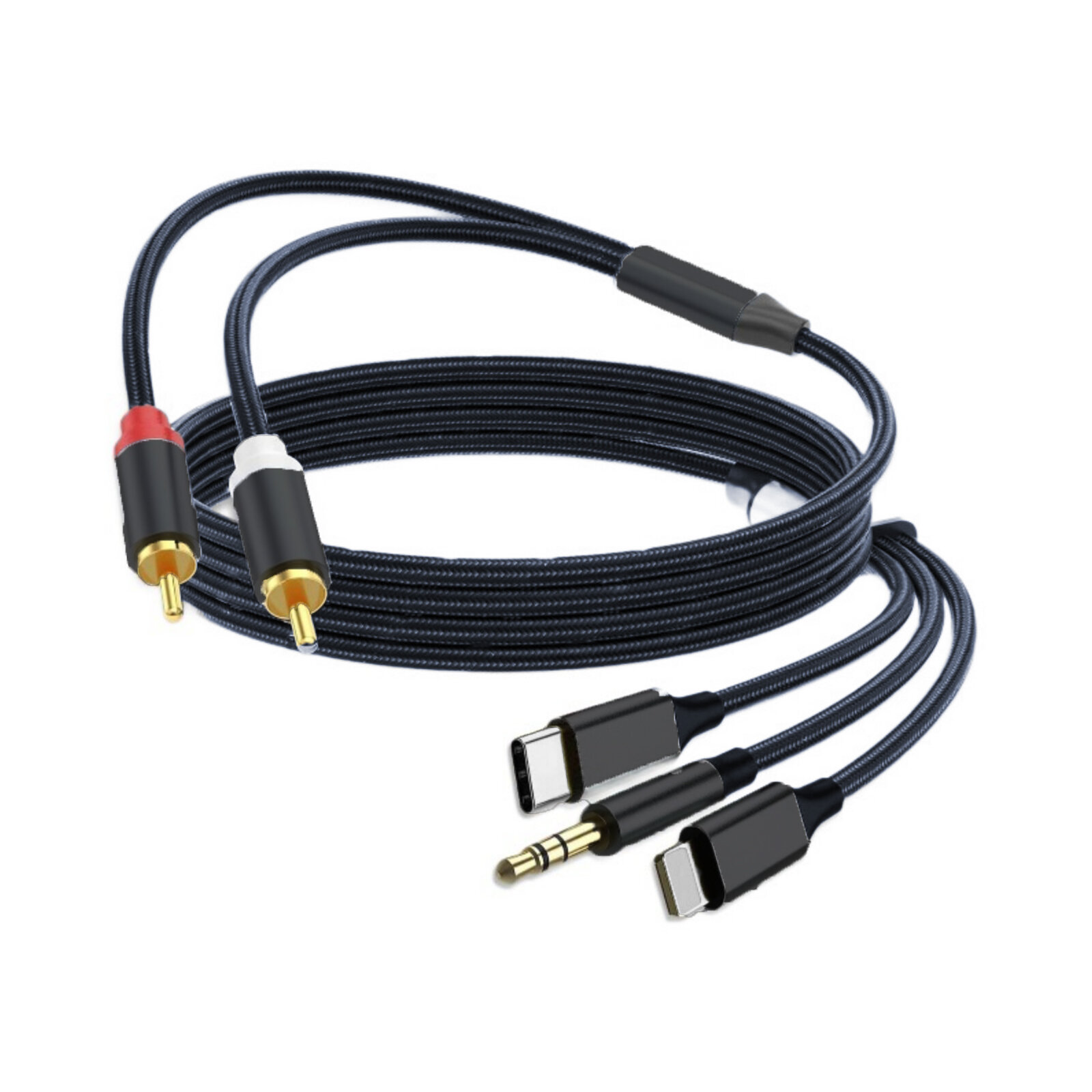 Аудиокабель 2RCA - USB C/3.5 мм 1.2 м с OFC жилами для