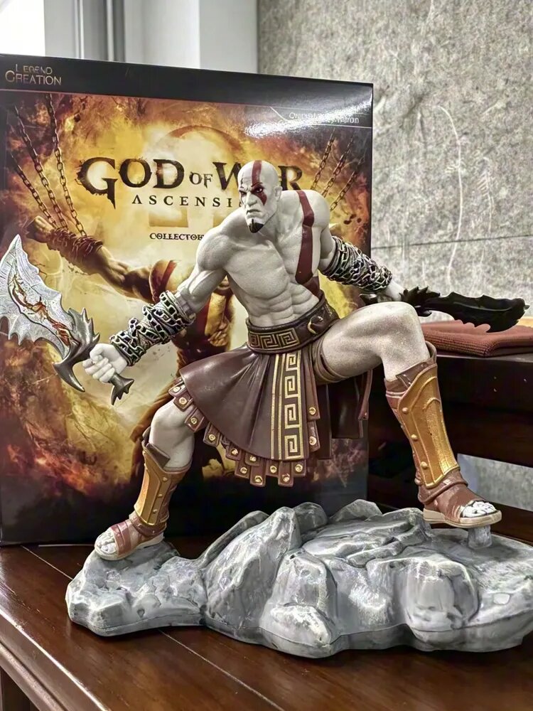 Коллекционная фигурка Кратос God of War Ascension, статуя героя игры Год Вара, большая фигурка на скалистом постаменте, подарок для геймеров PlayStation, декор игровой комнаты