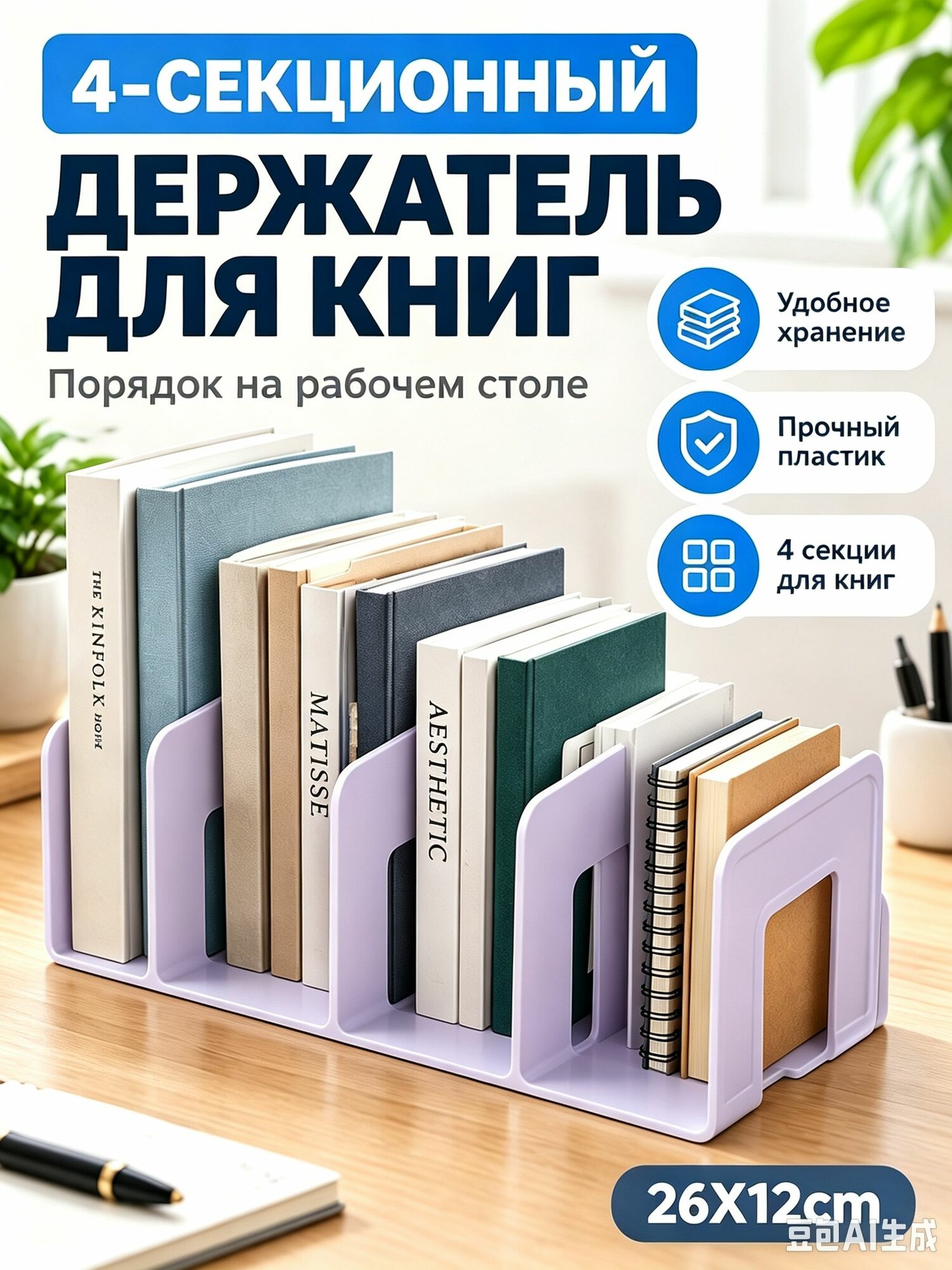 Подставка для книг и учебников, Органайзер для книг, документов и канцелярий.