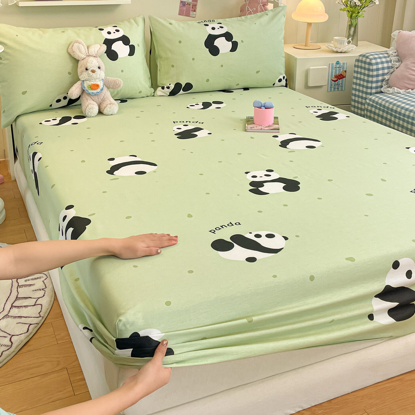 Натяжной чехол на матрас Love Bear 100% хлопок с принтом 180x200cm 5-25cm комплект постельного белья 2 наволочки