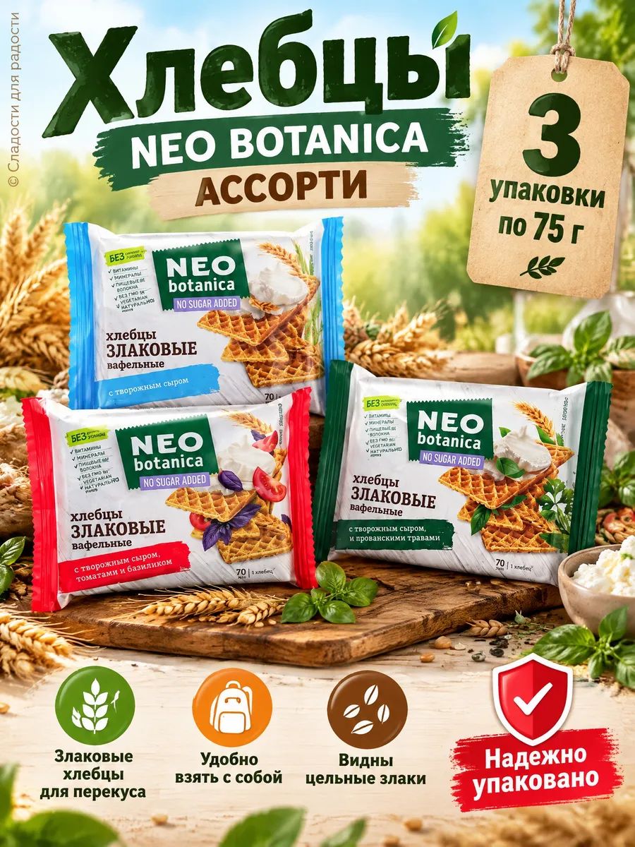 Хлебцы NEO BOTANICA ассорти 3 шт по 75г