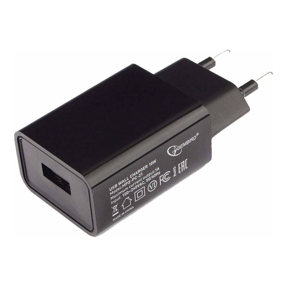 Адаптер питания Cablexpert MP3A-PC-21 100/220V - 5V USB 1 порт 1A черный — фото 1