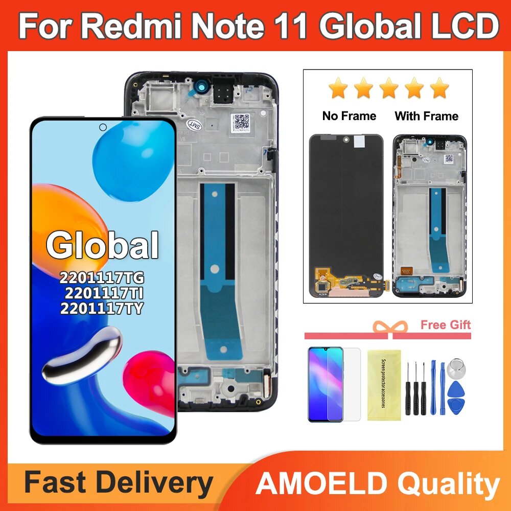 AMOLED 6,43 дюйма для Xiaomi Redmi Note 11 2201117 TG ЖК-дисплей с сенсорным Original No Frame