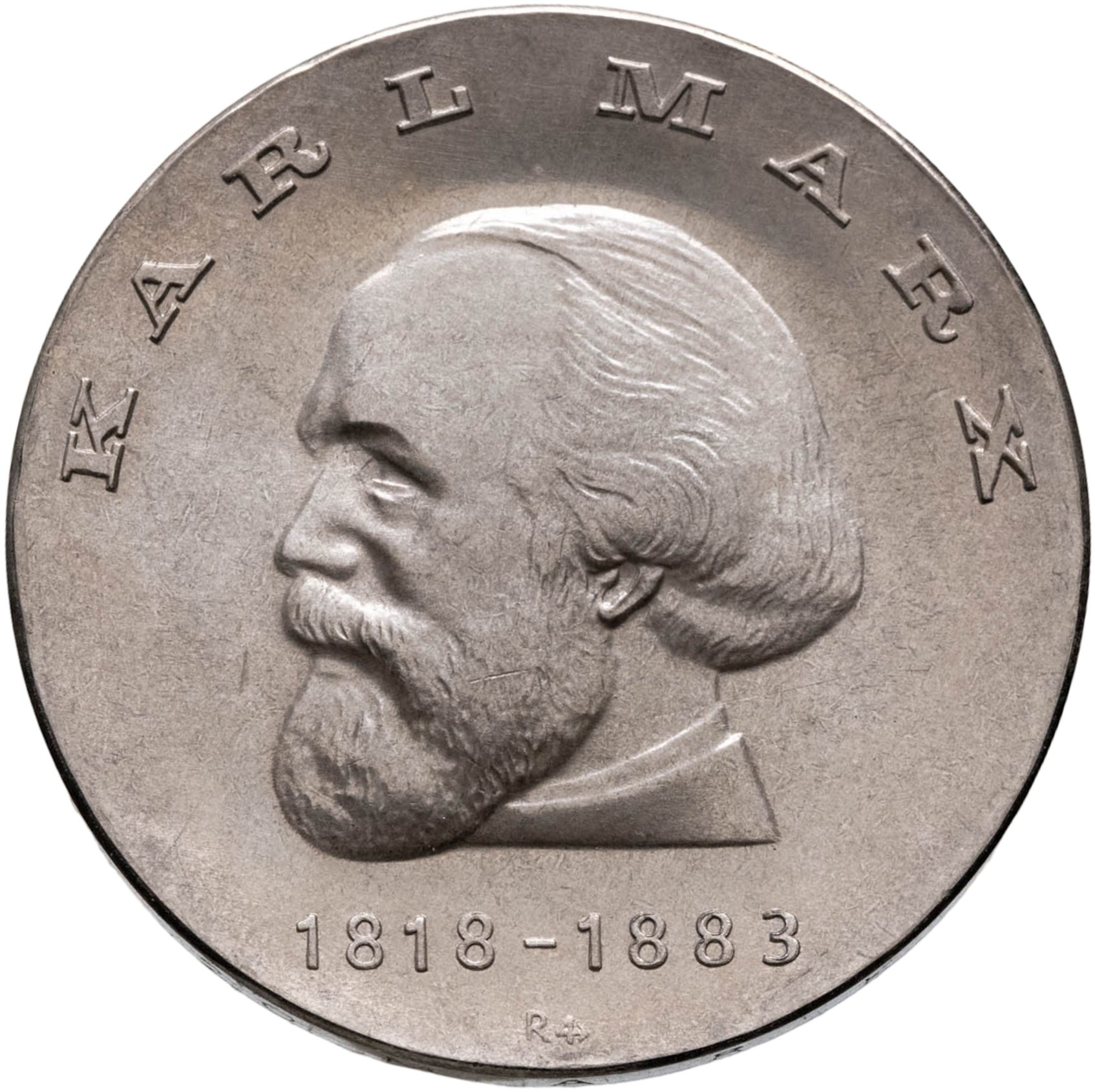 Германия ГДР 20 марок 1968 "150 лет со дня рождения Карла Маркса", Серебро 800, в сохранности UNC