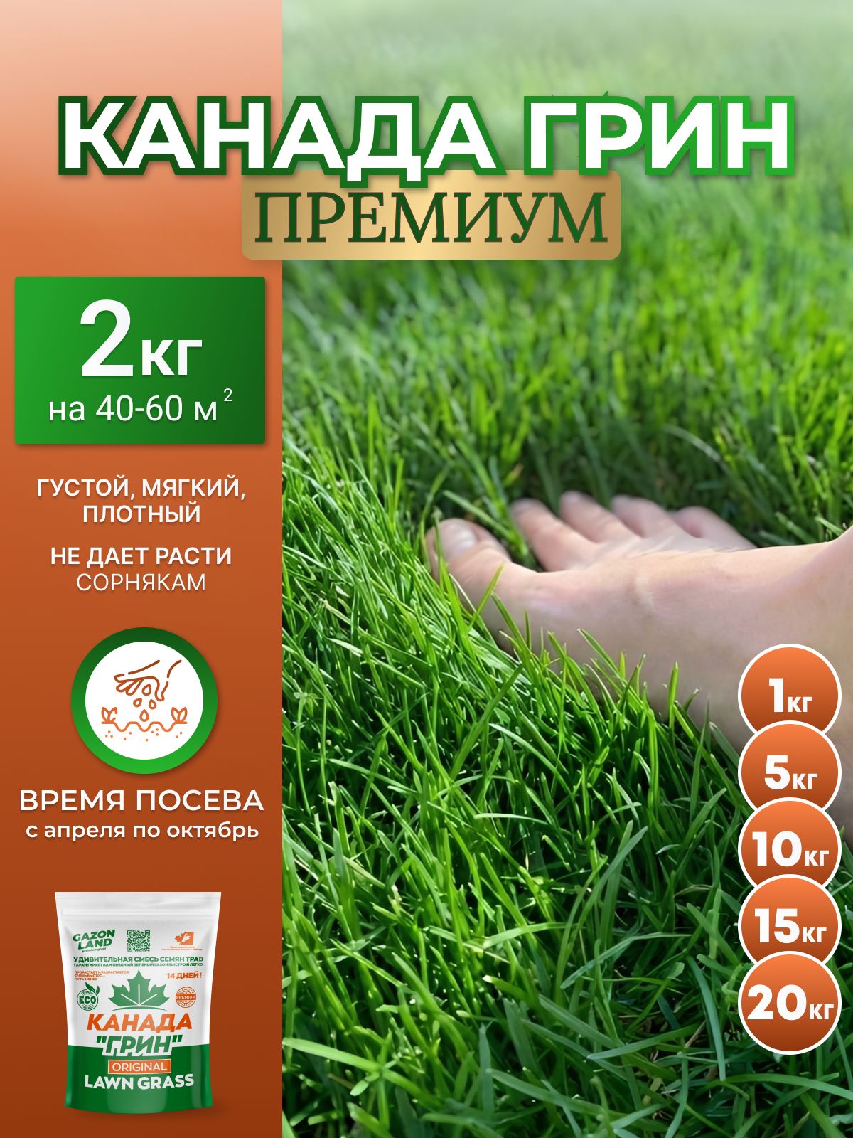 Семена газонной травы, травосмесь "Премиум" газон 2 кг