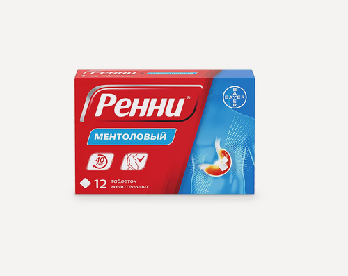 Изображение товара Ренни* таб. №12 (ментол), антацидное средство при изжоге и повышенной кислотности желудка