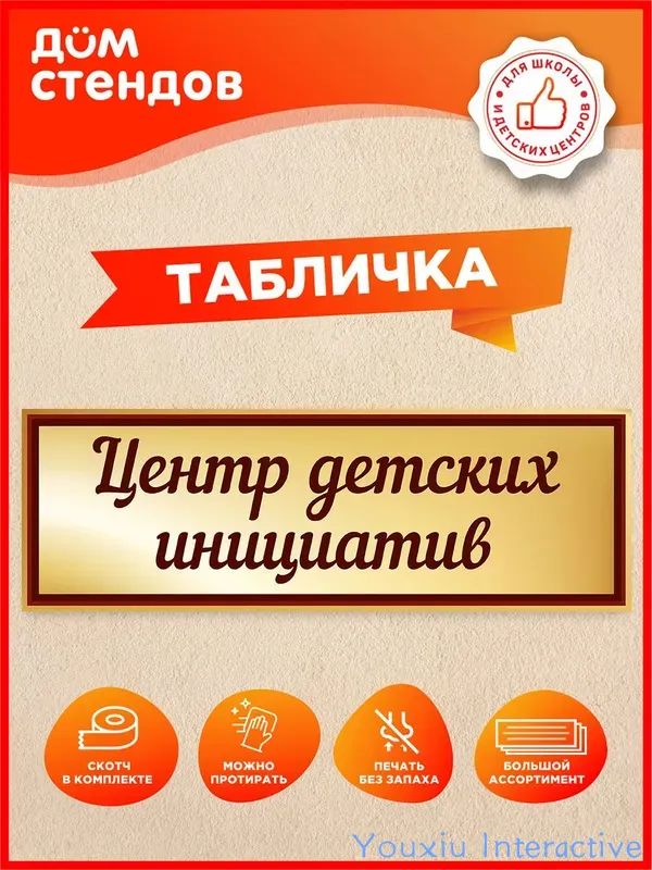 Табличка, Дом стендов, Центр детских инициатив, 30 см х 10 см, в школу, на дверь
