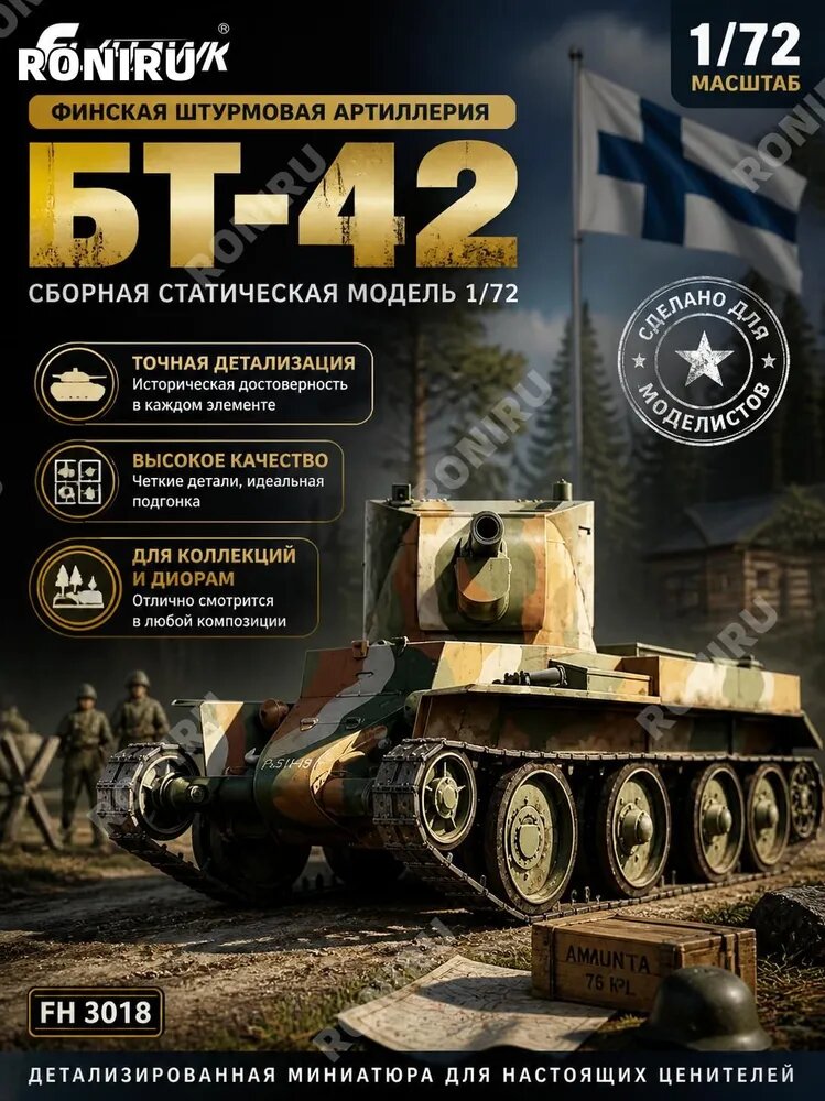 Flyhawk FH3018 1/72 Финское штурмовое орудие БТ-42, сборная статическая модель для коллекции и диорам, детализированная миниатюра для моделистов