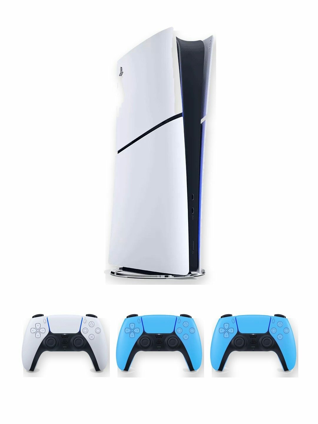 Игровая приставка Sony PlayStation 5 Slim Digital Edition 1 ТБ без дисковода, белая, японская версия + 2 доп. геймпада DualSense Starlight Blue