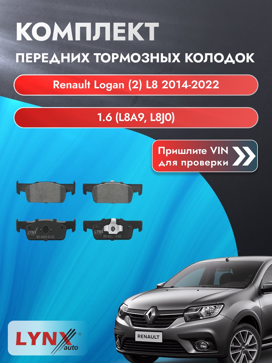 Комплект передних колодок для Renault Logan (2) L8 / 2014-2022 / 1.6 (L8A9) (K4M 842) Рено Логан ВD-6322