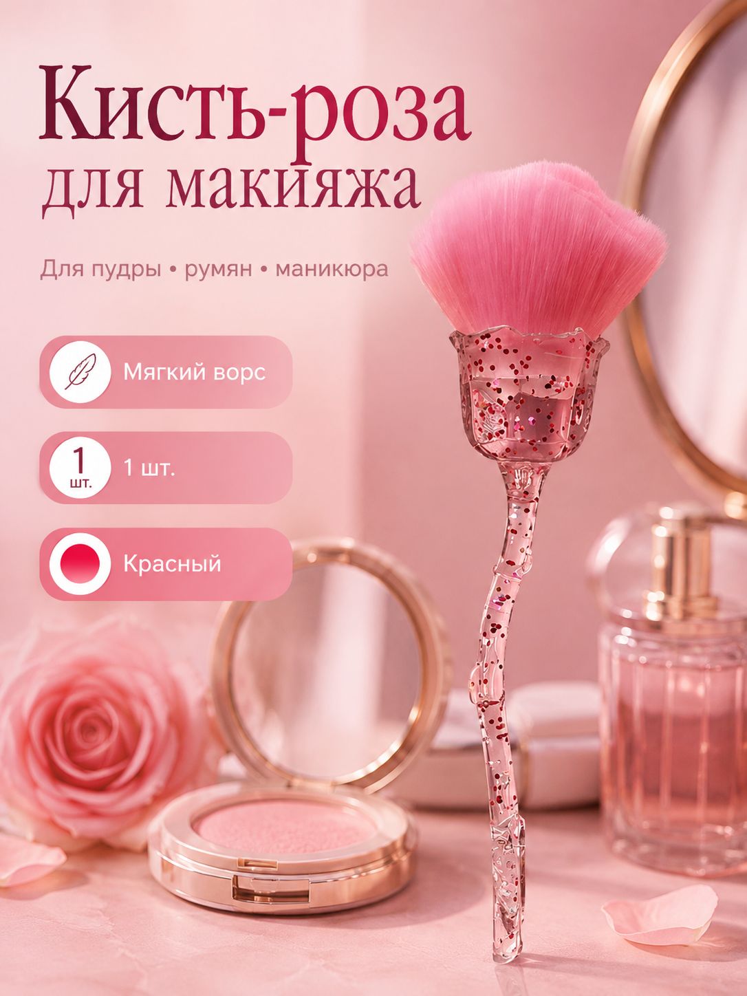 Кисть косметическая Для пудры, Артикул: 5667730304, Цвет: Темно-розовый