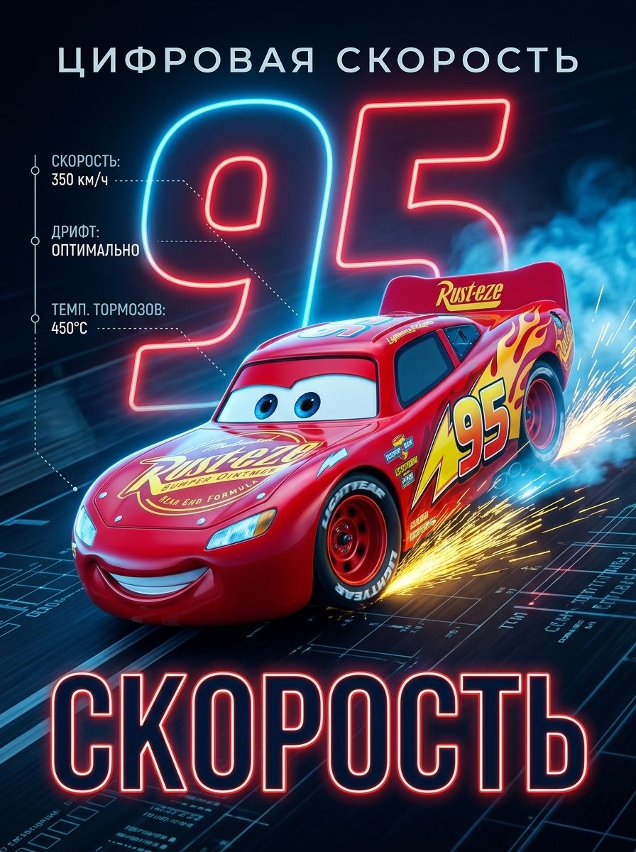 Металлическая машинка из мультфильма "Тачки" модель - МакКуин Молния 95