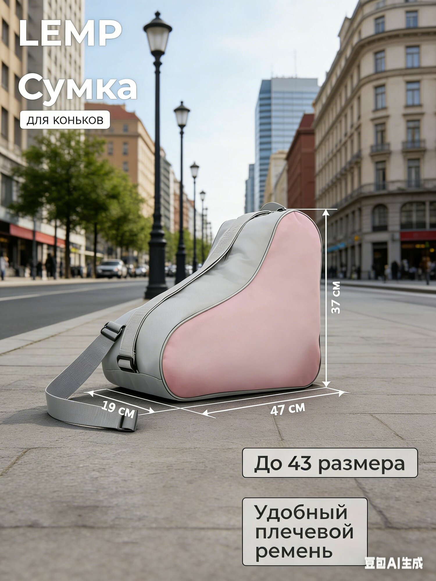 Чехол для коньков с плечевым ремнем, размер 43x19x37 см, полиэстер, Удобная переноска и хранение, Прочная конструкция