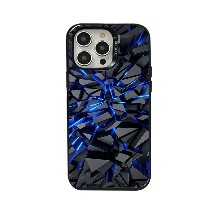 Чехол на Инфиникс Note 50 / Infinix Note 50 черный противоударный чехол с объемным геометричным 3d-эффектом битого стекла и яркими синими световыми лучами, усиленная защита камеры и тактильные кнопки