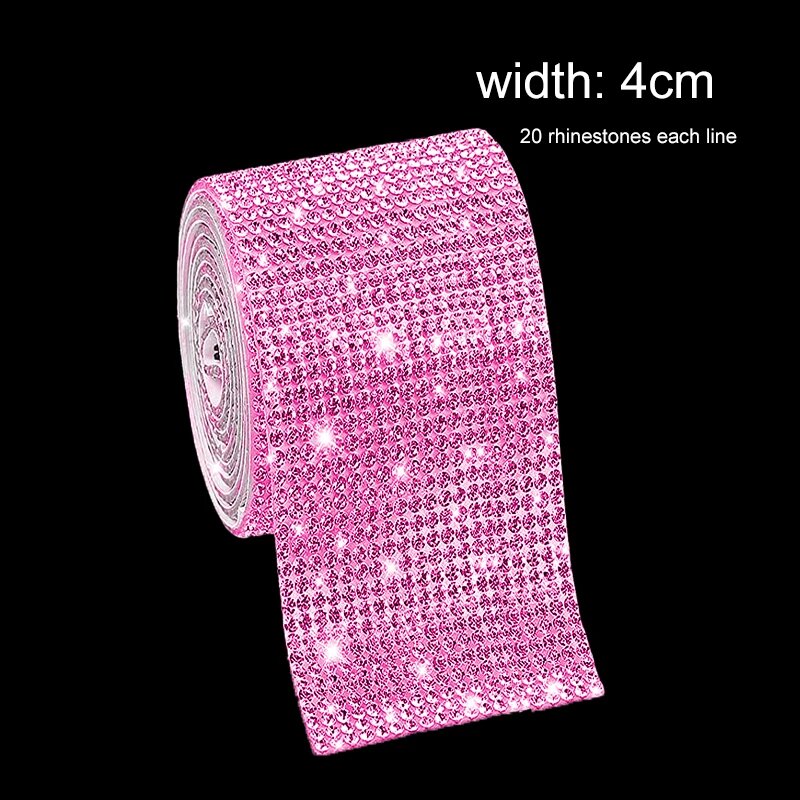 Самоклеящаяся лента страз, pink, 4cm, 1 yard