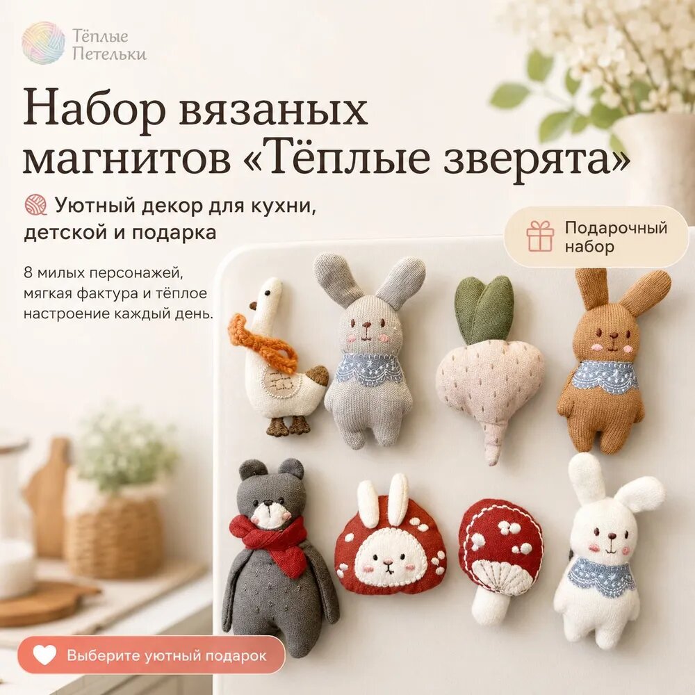 Магниты на холодильник 8 шт, мягкие текстильные магниты игрушки