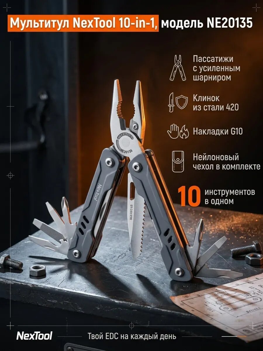 Мультитул NexTool Mini Sailor Functional Pliers 11-in-1 NE20135, серый, CN