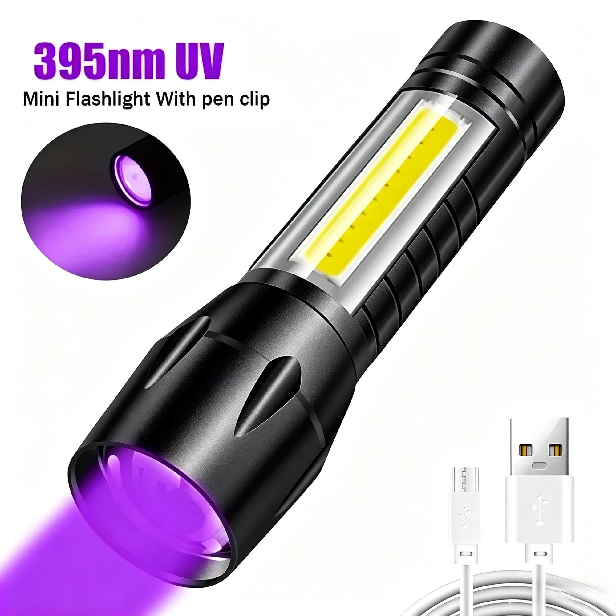 XIWANGFIRE УФ-фонарь 395 Нм с зумом Черный, ABS Torch